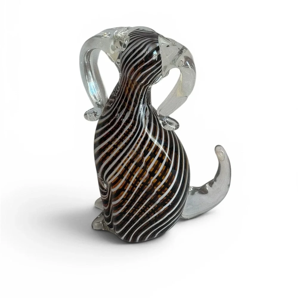 Gca Art Glass Brown White Striped Dog Figurine Hand Blown Glass Sculpture 6